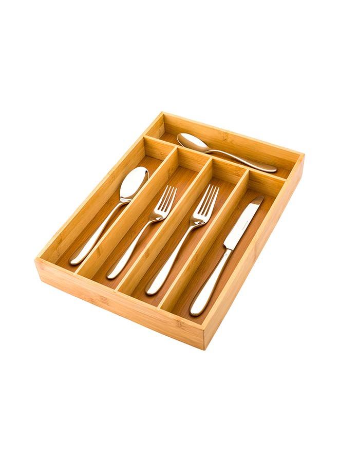 Restaurantware 13 x 10 x 1.9 Inch Silverware Tray, 1 Durable Cutlery Tray - 5 Compartments, Shatterproof, Natural Bamboo Utensil Tray, Chip-Resistant, For Knives, Forks, And Spoons - Image 4