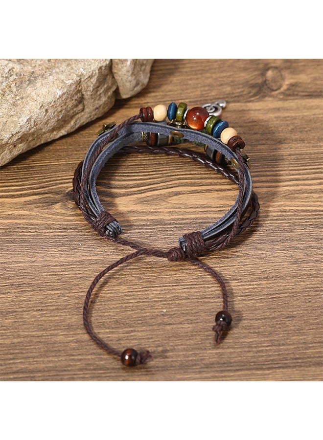 Beyond Beaded Musical Notes Leather Bracelet, Genuine Mens Stainless Steels Bracelet (Brown) - Image 4