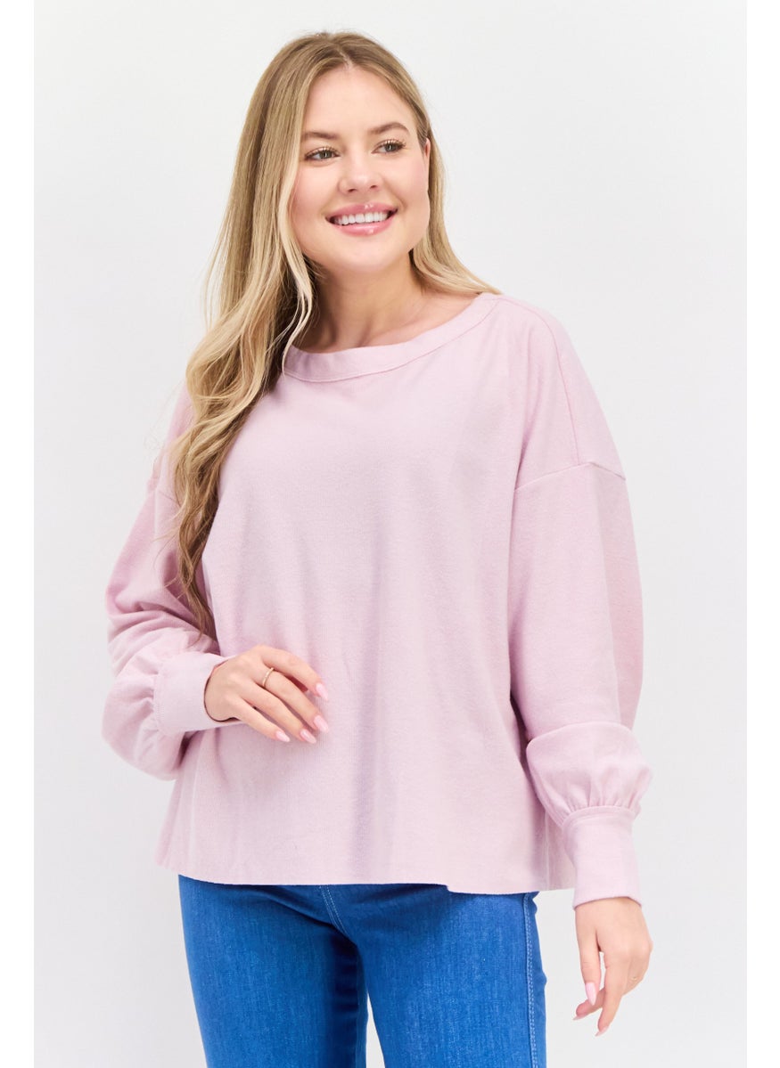 NIA Women Crew Neck Long Sleeve Textured Sweatshirt, Pink  - Image 1