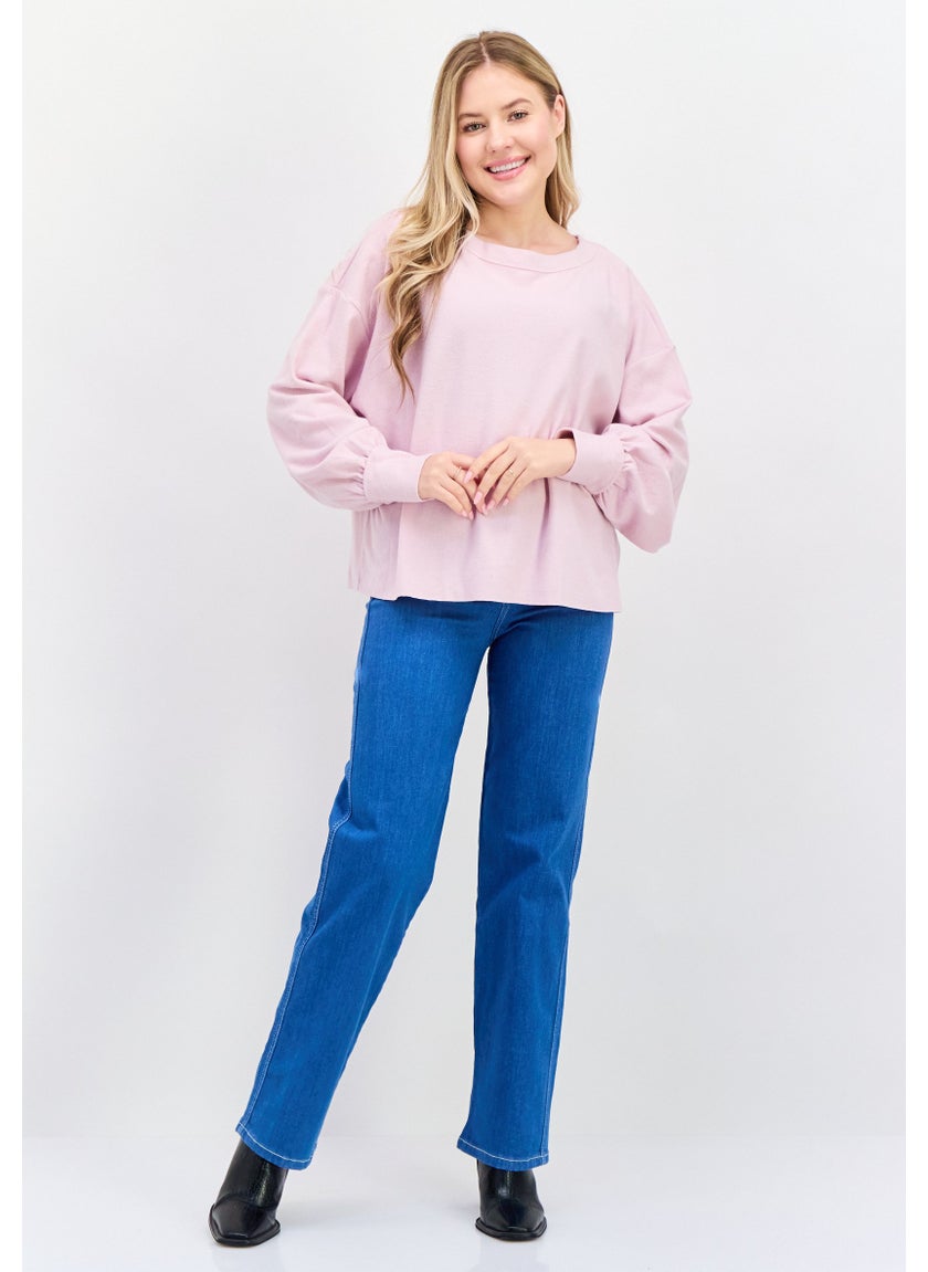 NIA Women Crew Neck Long Sleeve Textured Sweatshirt, Pink  - Image 4