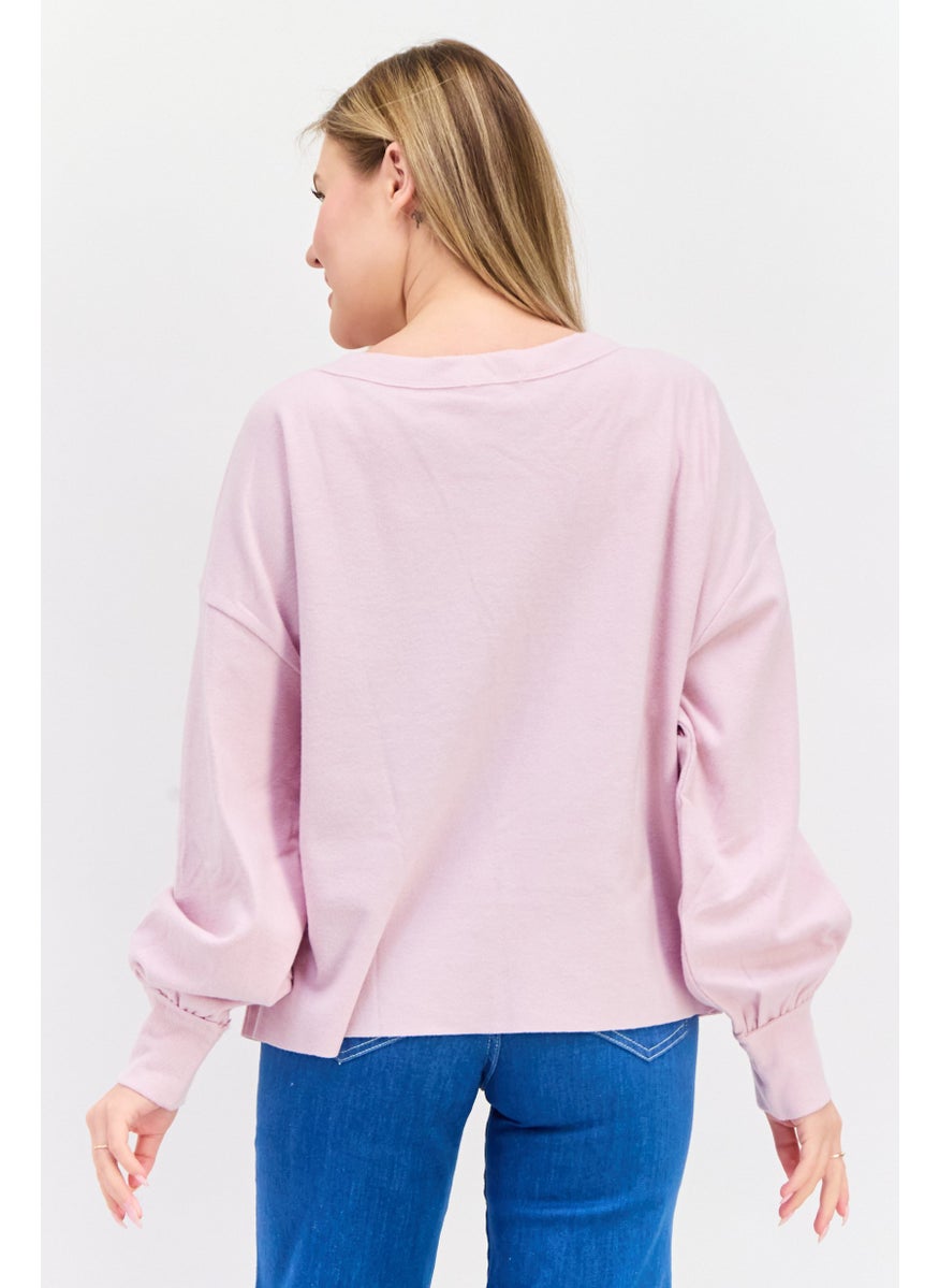 NIA Women Crew Neck Long Sleeve Textured Sweatshirt, Pink  - Image 3