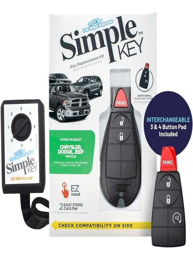 Car Keys Express مفتاح السيارة إكسبريس - جهاز تحكم عن بعد بسيط وبرنامج مفاتيح مع لوحات مفاتيح قابلة للتبديل 3 و 4 أزرار متوافقة مع سيارات مختارة من كرايسلر، دودج، جيب، رام، فولكس فاجن، مجموعة استبدال مفاتيح بسيطة - Image 1