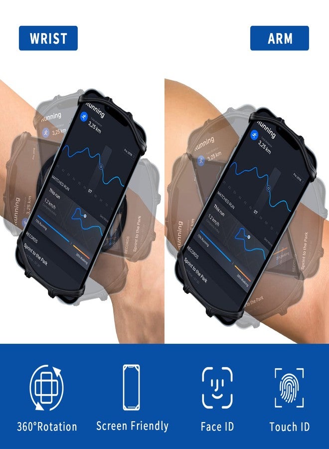 HLOMOM Wristband Phone Holder for iPhone 12/12 Pro Max/11/X/8 Plus/8/7/6 Plus, 360°Rotatable with Key Holder, Sports Wristband for Androids, Samsung Galaxy, All 4''-6.5''Phones (Black ) - Image 3