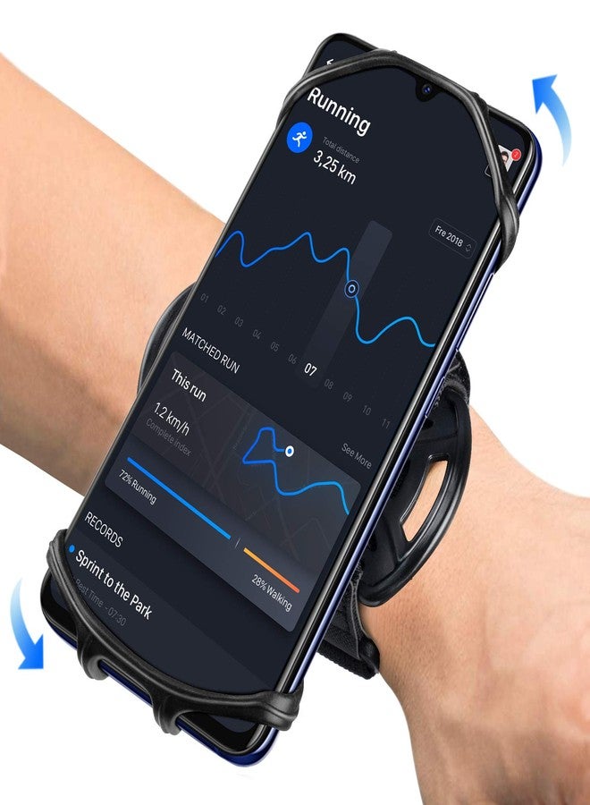 HLOMOM Wristband Phone Holder for iPhone 12/12 Pro Max/11/X/8 Plus/8/7/6 Plus, 360°Rotatable with Key Holder, Sports Wristband for Androids, Samsung Galaxy, All 4''-6.5''Phones (Black ) - Image 1
