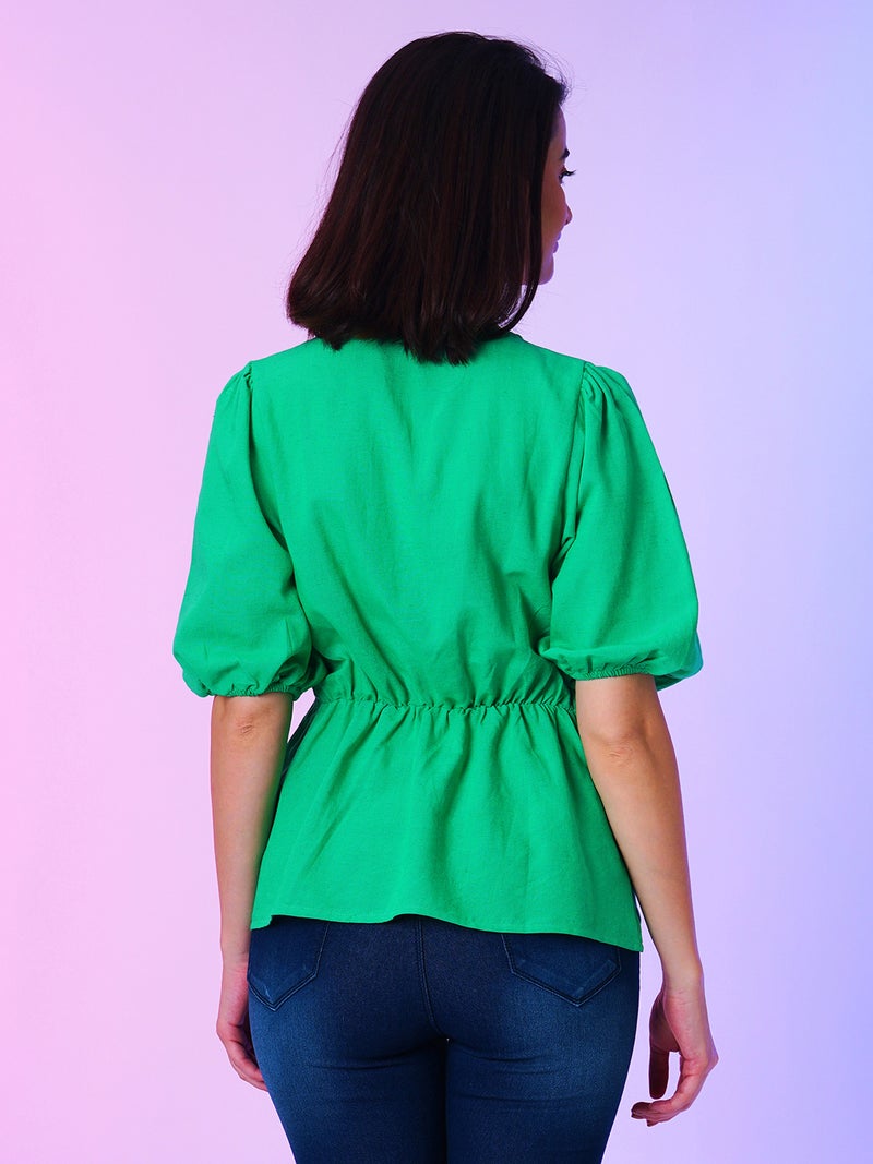 globus Globus Women V Neck Short Puff Sleeves Regular Casual Top  - Image 3