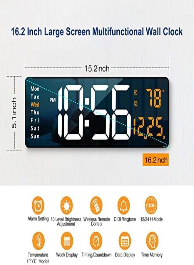 Queens Digital Wall Clock with LED Alarm, Remote Control, and Automatic Brightness Dimmer for Home and Office - Image 3