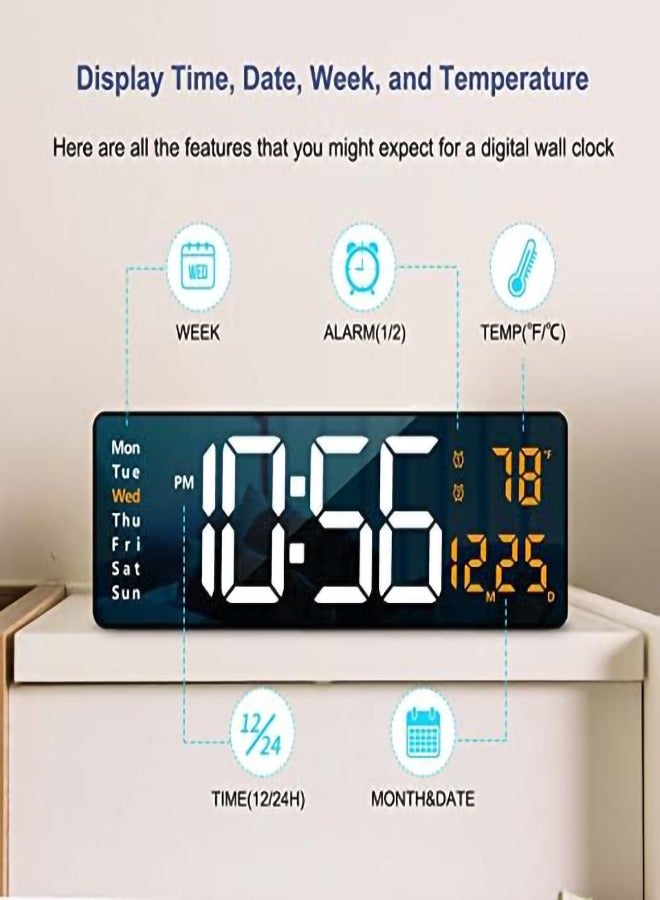 Queens Digital Wall Clock with LED Alarm, Remote Control, and Automatic Brightness Dimmer for Home and Office - Image 5