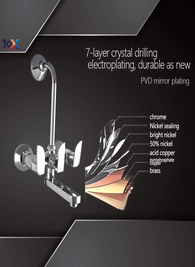 10X Brass Wall Mixer 2 in 1 for Bathroom WM-5013 with Provision for Overhead Shower with Long Bend Pipe Ch - Image 2