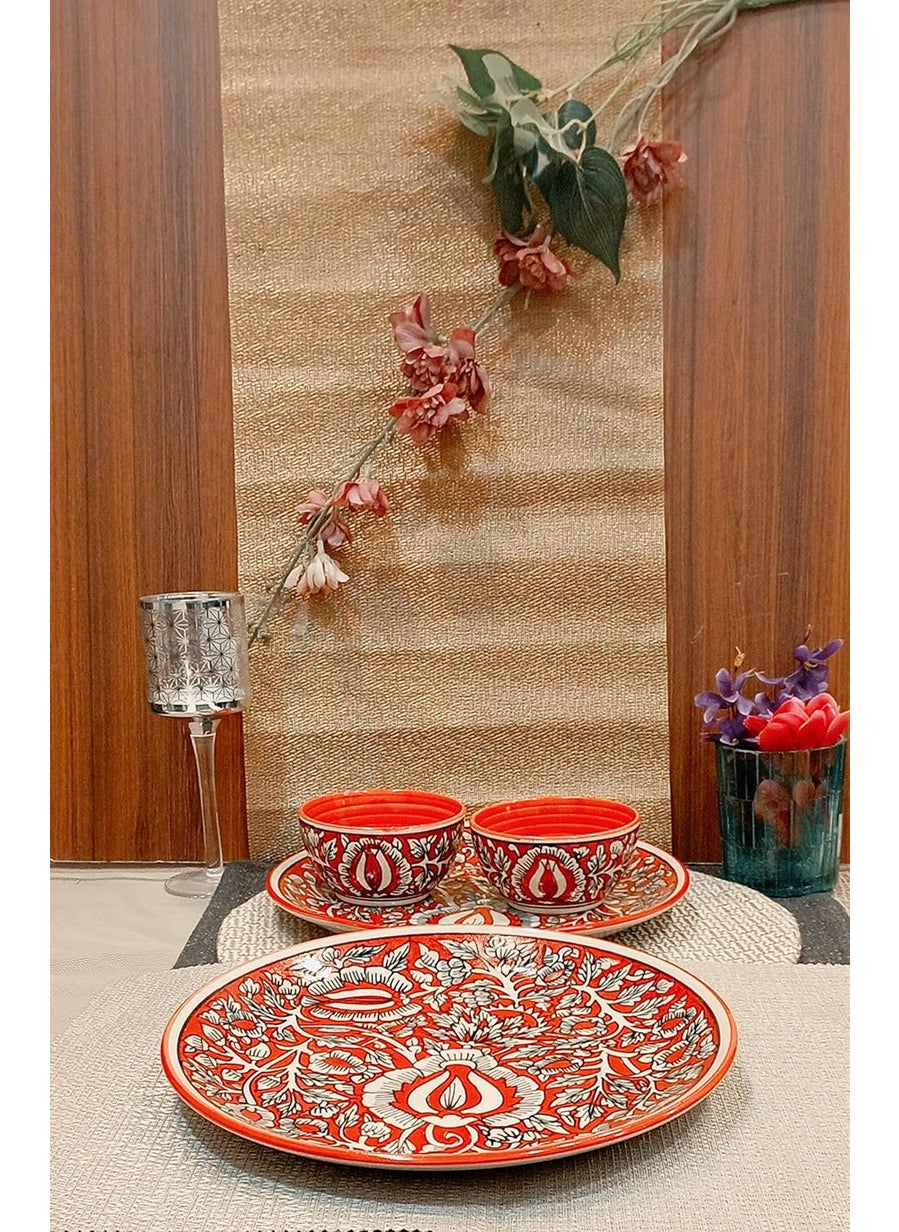 Caffeine Caffeine Ceramic Handmade Red Mughal Combo Dinner Set (4 pcs.)  - Image 2