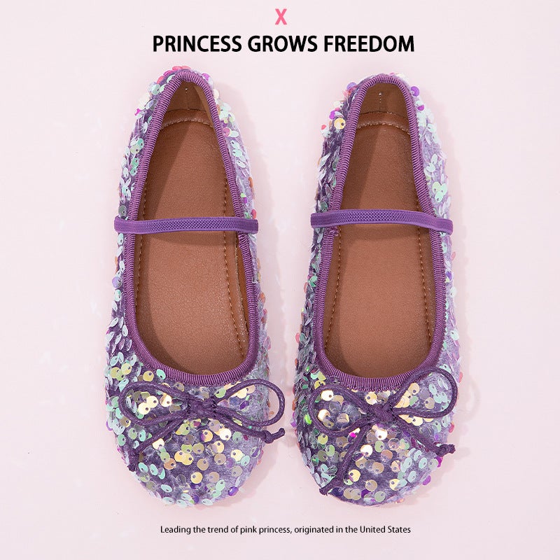 Girls Princess Shoes 2025 Autumn New Trendy Sequined Style Children''s Leather Shoes Little Girls Soft Sole Anti-Slip Shoes - Image 1