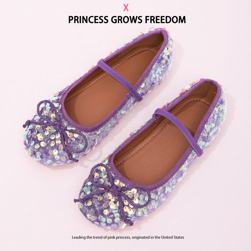 Girls Princess Shoes 2025 Autumn New Trendy Sequined Style Children''s Leather Shoes Little Girls Soft Sole Anti-Slip Shoes - Image 4