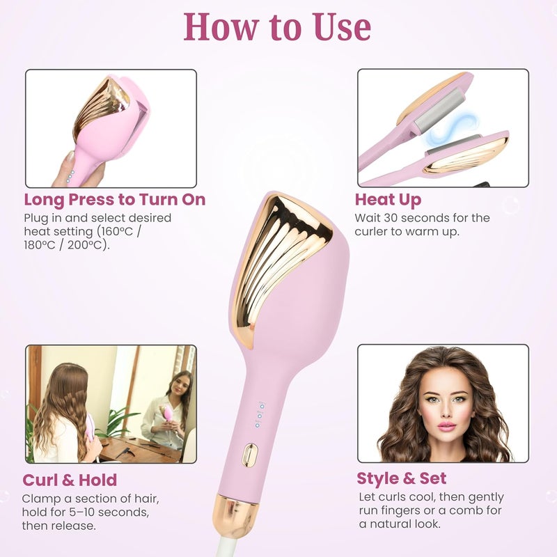 JAYTOP Hair Curler Machine | Automatic Hair Curler For Women with 3 Temperature Settings | Easy Wavy & Curly Hairstyles | Beach Waves Curling Iron | Anti-Scald Design, Quick Curls in 10-15 Min, Tangle-Free, Ceramic Coating, 360° Swivel Cord (Pink) - Image 3