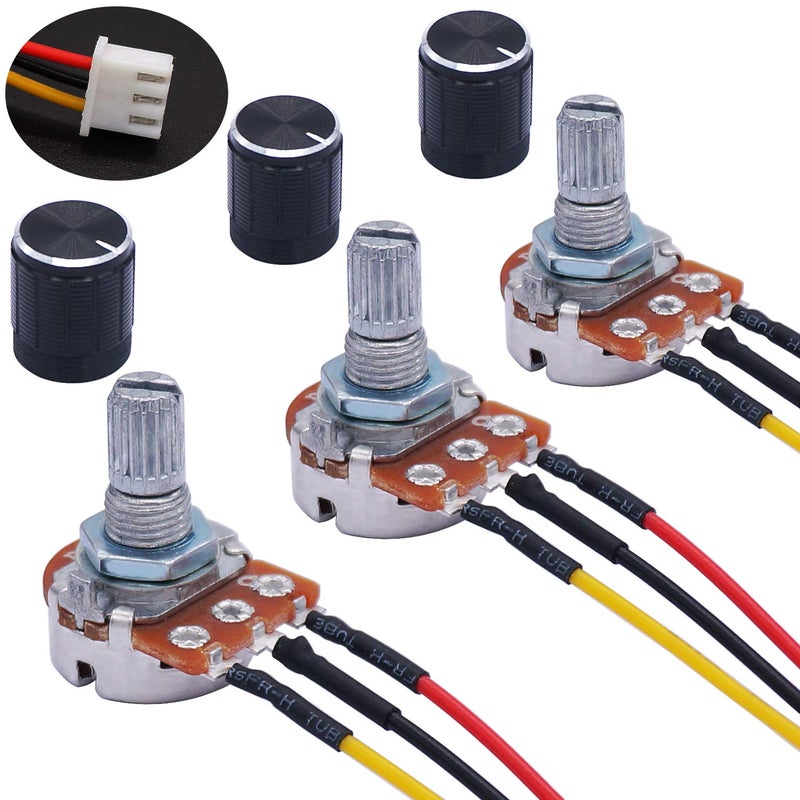 TWTADE 3PCS 100K Ohm Linear Taper Rotary Potentiometer WH148 B100K 3 Pin with XH2.54-3P Connector Wire Cable + Black Knob Cover Cap 148-100kBK - Image 1