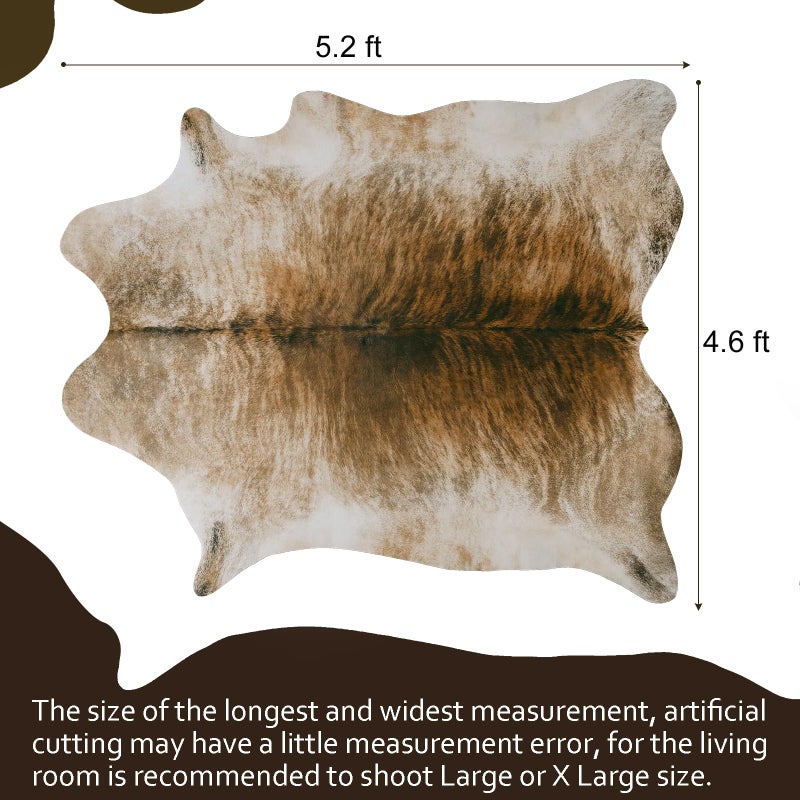 AROGAN Western Decor Faux Fur Cowhide Rug, 4.6 x 5.2 Feet Premium Animal Skin Cow Hide Rug, Sturdy Cow Print Rugs for Wall Decor, Western Floor Carpet for Bedroom Living Room, Brownish - Image 3