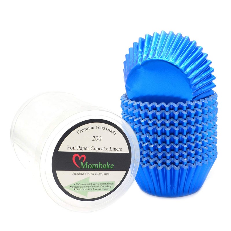 Mombake Standard Blue Foil Cupcake Liners Muffin Baking Cups for Party and More 200Count