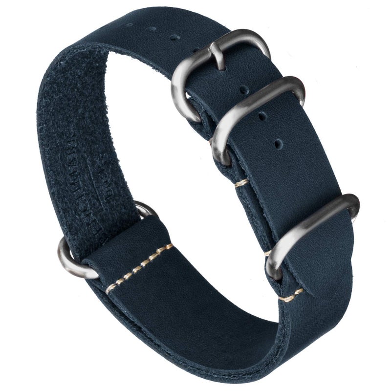 Benchmark Basics Leather Watch Band - Zulu Crazy Horse Oiled Leather One-Piece Watch Strap - 22mm, Navy Blue - Image 1