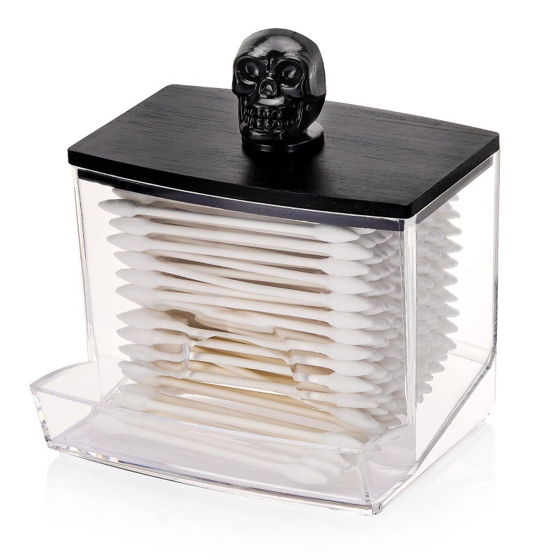 Tbestmax 10oz Qtip Holder Dispenser Big Clear Bathroom Organizer Accessories Decor for Storage-Qtips Cotton Ball Holder, Cotton Swabs, Floss Container - Black Lid - Image 1