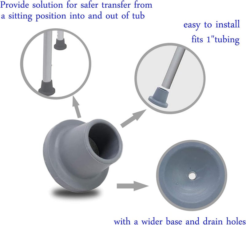 RAIKEDR Replacement Feet for Shower Chair Bath Seat, shower stools and transfer bench, non-skid Shower Bench and Tub Transfer Benches Rubber Suction Cup Feet, Metal Insert Reinforced(Pack of 4) (1" I.D, Grey) - Image 3