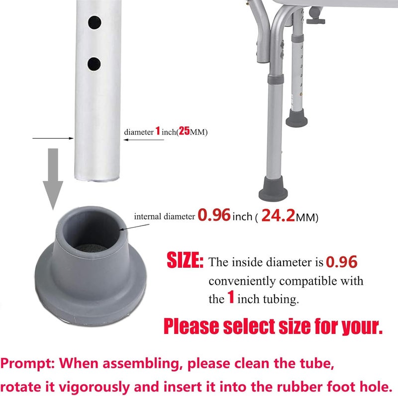 RAIKEDR Replacement Feet for Shower Chair Bath Seat, shower stools and transfer bench, non-skid Shower Bench and Tub Transfer Benches Rubber Suction Cup Feet, Metal Insert Reinforced(Pack of 4) (1" I.D, Grey) - Image 5