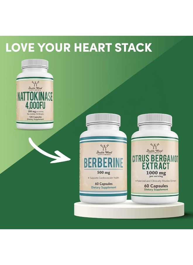 Nattokinase Supplement 4,000 FU Servings, 120 Capsules (Derived from Japanese Natto) for Cardiovascular and Blood Circulation Support by Double Wood Supplements