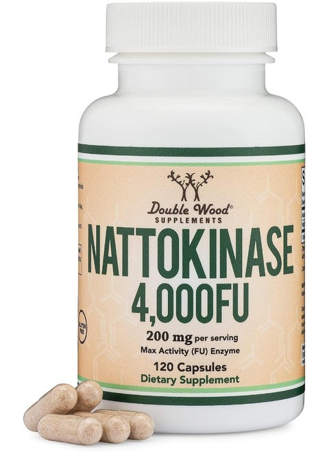 Nattokinase Supplement 4,000 FU Servings, 120 Capsules (Derived from Japanese Natto) for Cardiovascular and Blood Circulation Support by Double Wood Supplements