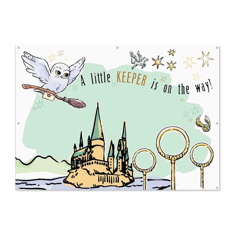 CONQUEST Harry Potter Baby Shower Banner, Large Photo Op Backdrop, Sprinkles, Gender Reveals, Party Supplies, Magical Wall Decorations for Wizarding World Parties, 5ft x 7ft (60'' x 84''), Officially Licensed - Image 1