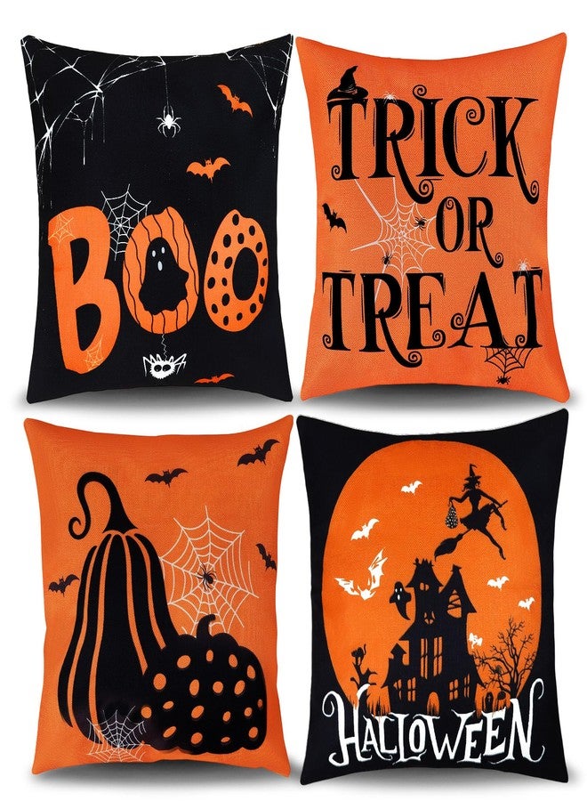 Hongsome Vintage Halloween Decorations-Throw Pillow Covers 18x18in Set of 4,Retro Boo Pillow Case with Pumpkins for Couch Fall Holiday Outdoor Burnt Orange Black Decor - Image 1