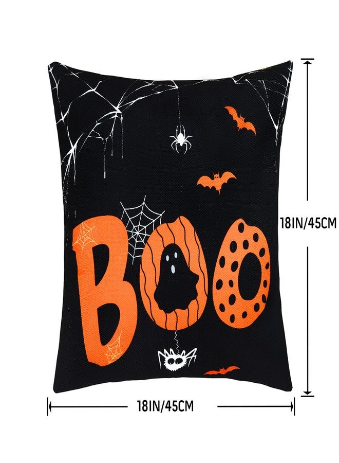 Hongsome Vintage Halloween Decorations-Throw Pillow Covers 18x18in Set of 4,Retro Boo Pillow Case with Pumpkins for Couch Fall Holiday Outdoor Burnt Orange Black Decor - Image 2