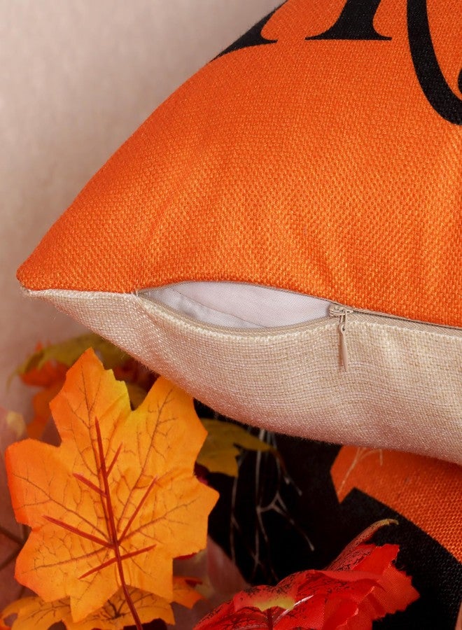 Hongsome Vintage Halloween Decorations-Throw Pillow Covers 18x18in Set of 4,Retro Boo Pillow Case with Pumpkins for Couch Fall Holiday Outdoor Burnt Orange Black Decor - Image 3