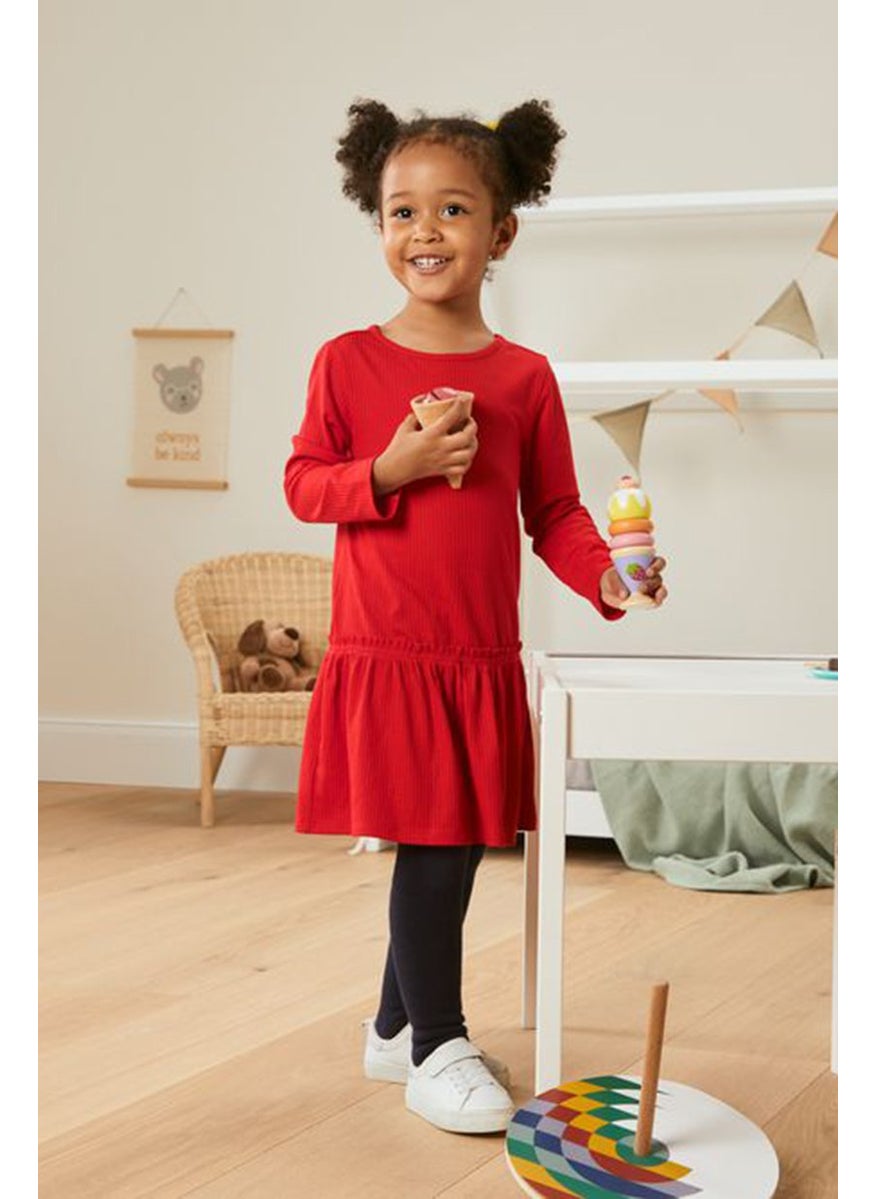 Tchibo Toddlers Girl Ribbed Long Sleeves Jersey Dress, Red  - Image 1