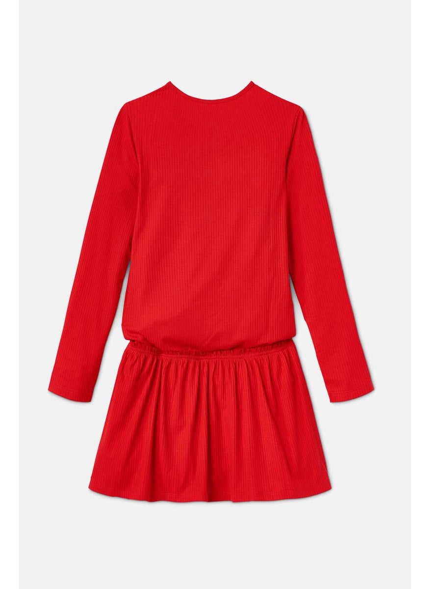 Tchibo Toddlers Girl Ribbed Long Sleeves Jersey Dress, Red  - Image 3