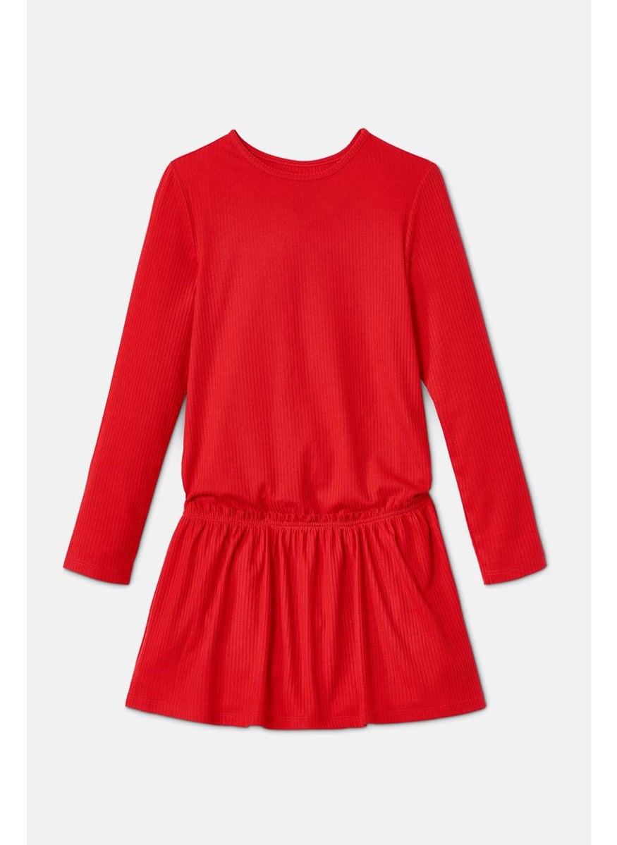 Tchibo Toddlers Girl Ribbed Long Sleeves Jersey Dress, Red  - Image 2