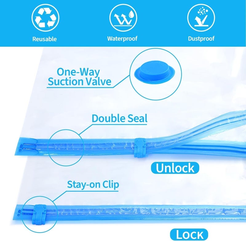 AMINAC 20 Packs Vacuum Storage Bags with Electric Pump(6 Small, 4 Medium, 4 Large, 4 Extra Large, 2 Jumbo), 7 Micron Thickness, Vacuum Sealer Bags for Clothes, Travel, Blue Color Gift Box - Image 3