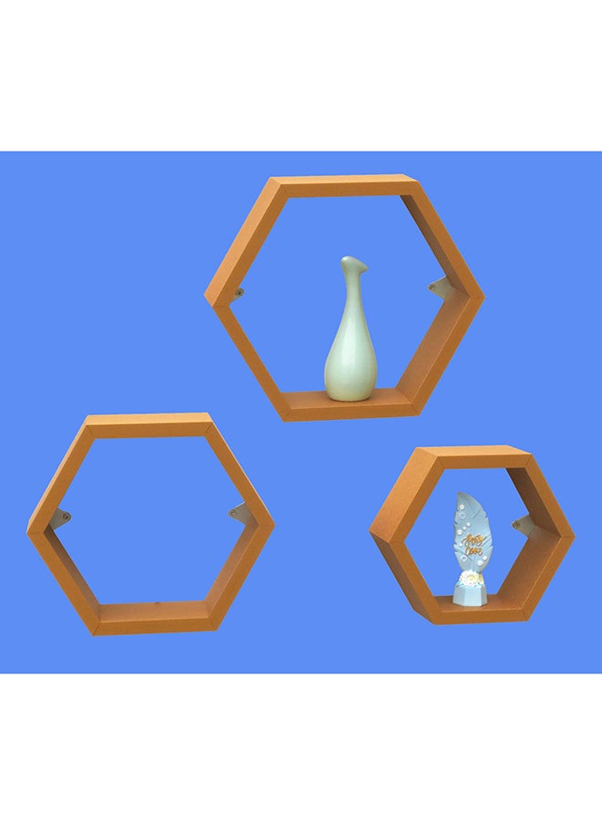 Feelings FLOATING WALL SHELVES HEXAGON SHAPE 3PCS SET GOLDEN Size: 30x9x26CM/ 26x9x22.5CM 22x9x19.10CM  - Image 1