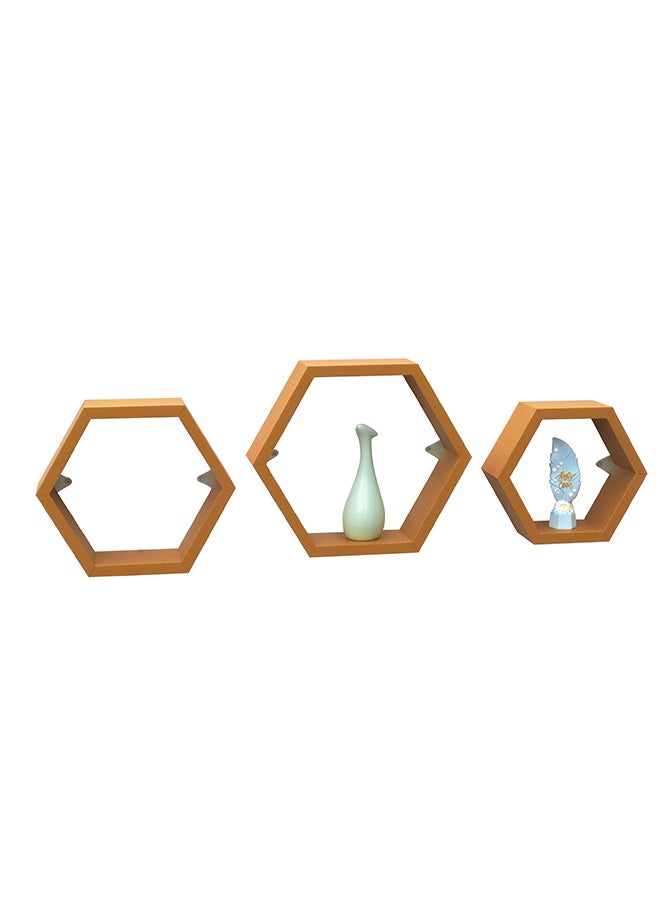 Feelings FLOATING WALL SHELVES HEXAGON SHAPE 3PCS SET GOLDEN Size: 30x9x26CM/ 26x9x22.5CM 22x9x19.10CM  - Image 2