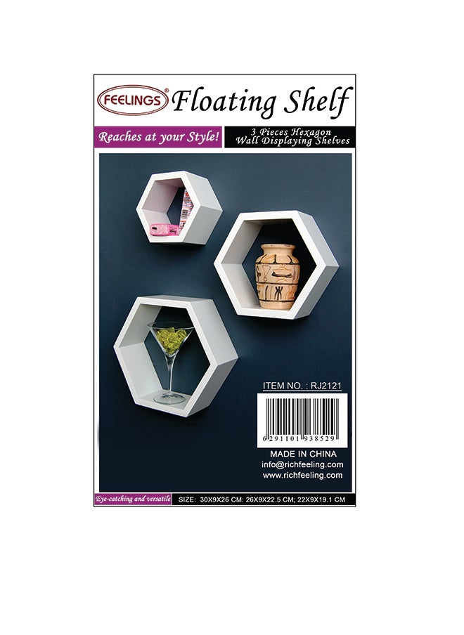 Feelings FLOATING WALL SHELVES HEXAGON SHAPE 3PCS SET GOLDEN Size: 30x9x26CM/ 26x9x22.5CM 22x9x19.10CM  - Image 3