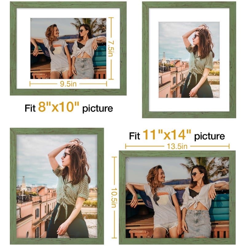Vittanly 11x14 Picture Frame, Engineered Wood with Shatter Resistant Plexiglass, Display Pictures 8x10 with Mat or 11x14 without Mat, Photo Frame for Wall Mounting, Rustic Green, 1 Pack - Image 5