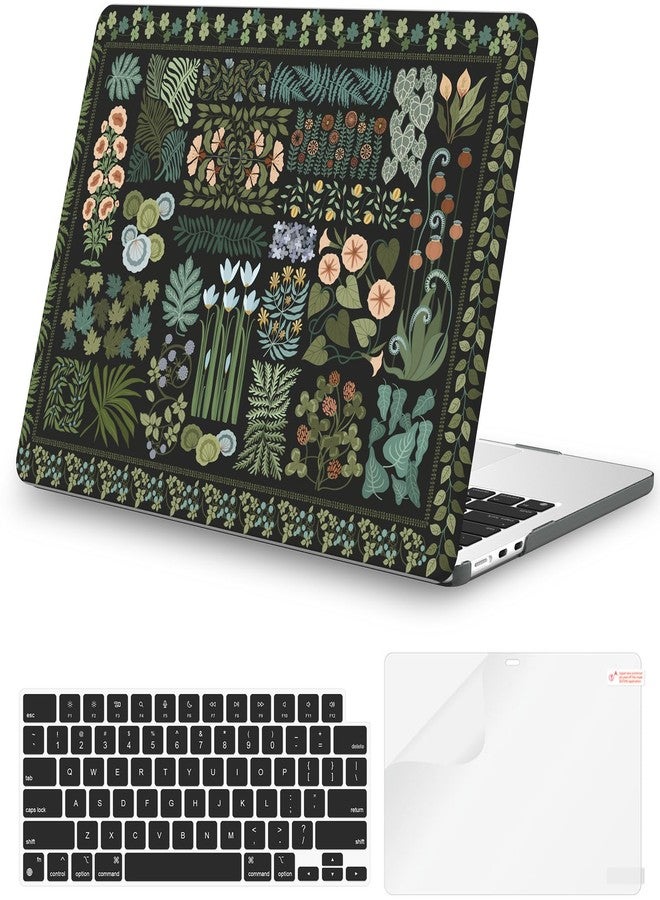 iCasso for MacBook Air 13.6 inch Case M5 2026 M4 2025 M3 M2 2024-2022 Model A3449 A3240 A3113 A2681, Flower Pattern Sturdy Protective Hard Shell Cover for Mac Book Air 13 inch, Black Plant - Image 1