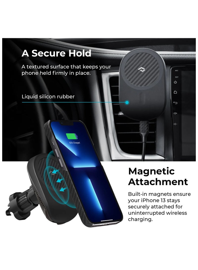PITAKA MagEZ Car Mount Pro with Vent / Magnetic Phone Mount/ Adjustable Vent Clip/ Compatible with Pitaka Cases & Magsafe Compatible Cases /Durable & Lightweight Aramid Fiber Car Phone Mount for Hands-Free Use - Blac - Image 3