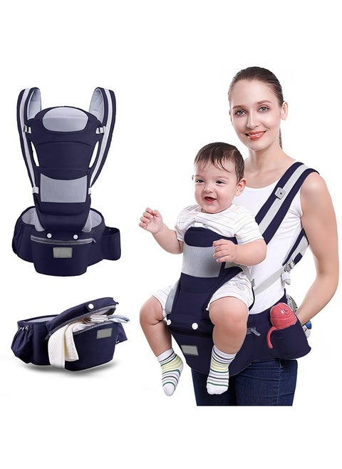 Baby Carrier with Hip Seat for Newborn to Toddler, 4-in-1 Ergonomic Infant Carrier for 0-48 Month Baby, Carry Baby Hip Carrier with Back Pad Removable, All Position & All Seasons