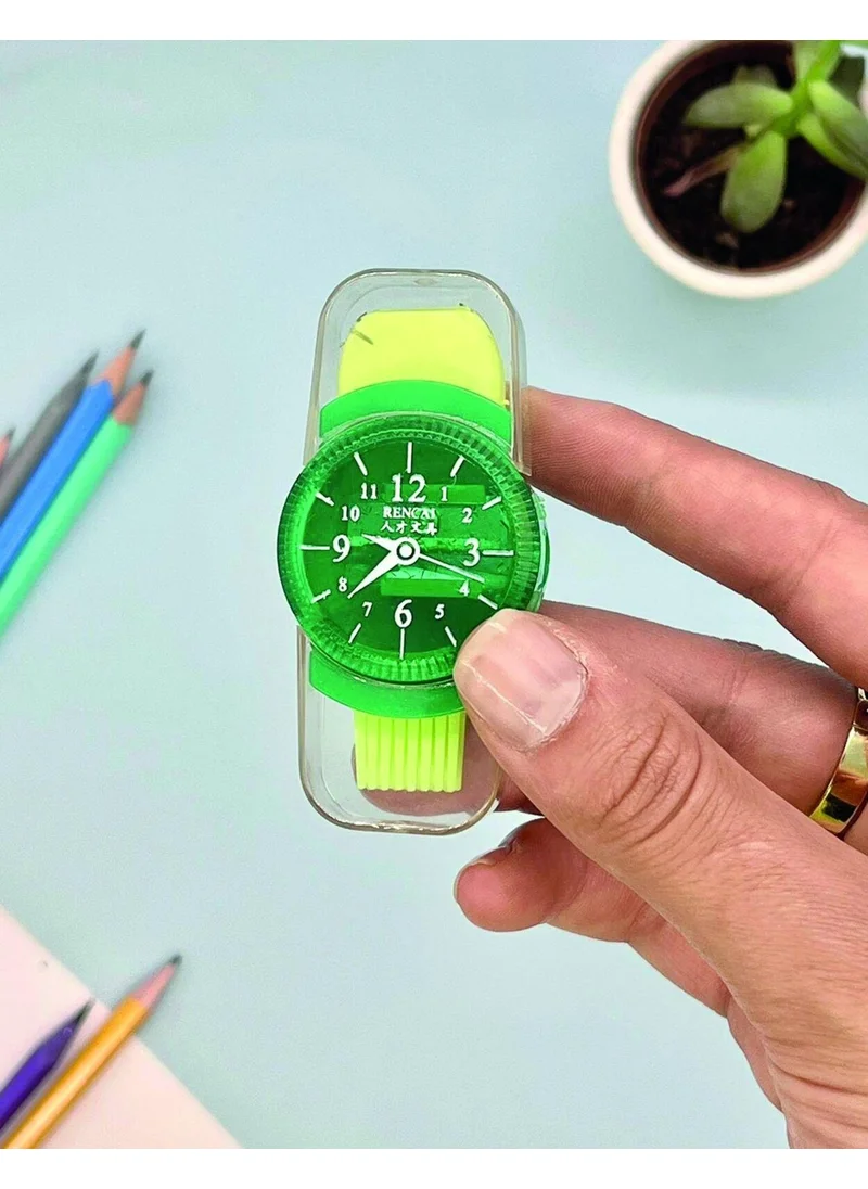 Kağıt Gemi Dükkan Green Clock-looking Pencil Sharpener Eraser Brush 3 in 1