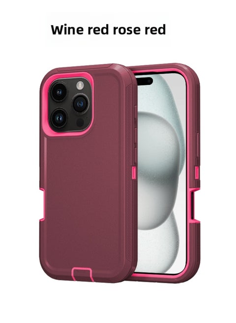 For Iphone 16promax Three-proof Mobile Phone Case Iph16plus Anti-drop Mobile Phone Case Hot Sale-Color:wine Red Rose Red-Applicable Model:For Iphone16 Single Chassis