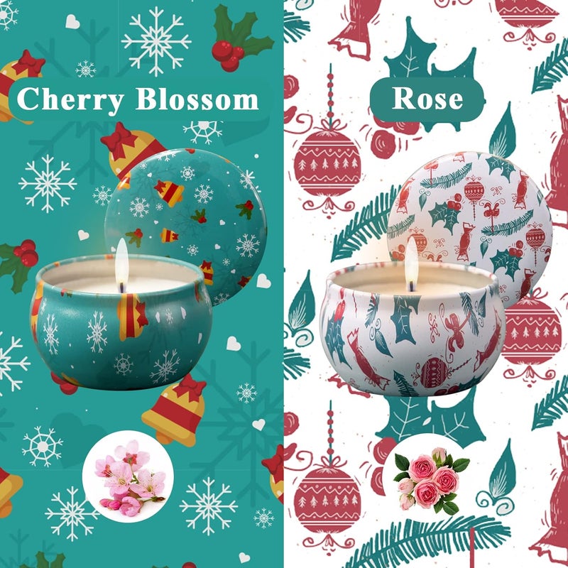 AGOL 2 Pack Aromatherapy Candles, 2.5 Oz Scented Candles, Rose and Cherry Blossom, Soy Scented Candle with Floral Scents, Portable Small Jar Candle Set for Travel, Spa, Bath, Yoga, Home Decor Candle - Image 2