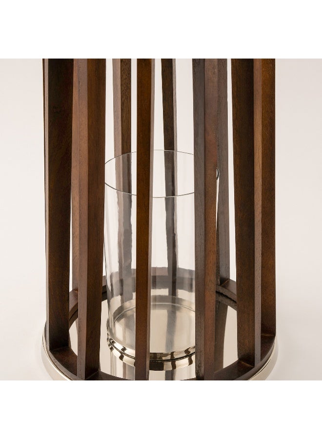 Homez Stainless Steel Silver Wood Lantern 26*31 Cm - Image 3