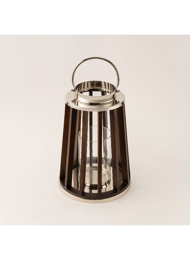 Homez Stainless Steel Silver Wood Lantern 26*31 Cm - Image 1