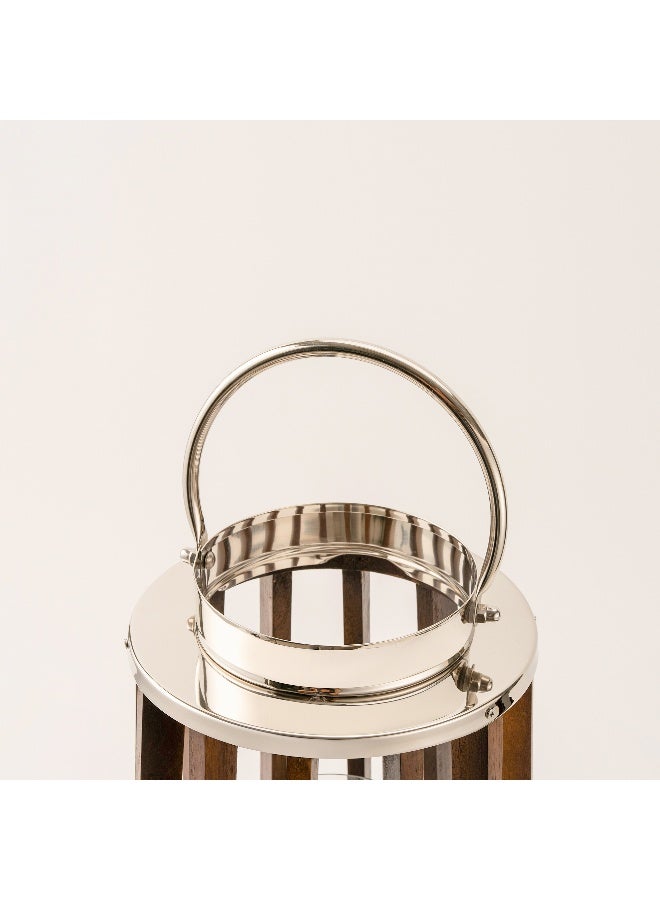 Homez Stainless Steel Silver Wood Lantern 26*31 Cm - Image 4