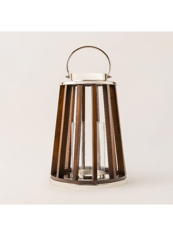 Homez Stainless Steel Silver Wood Lantern 26*31 Cm - Image 2