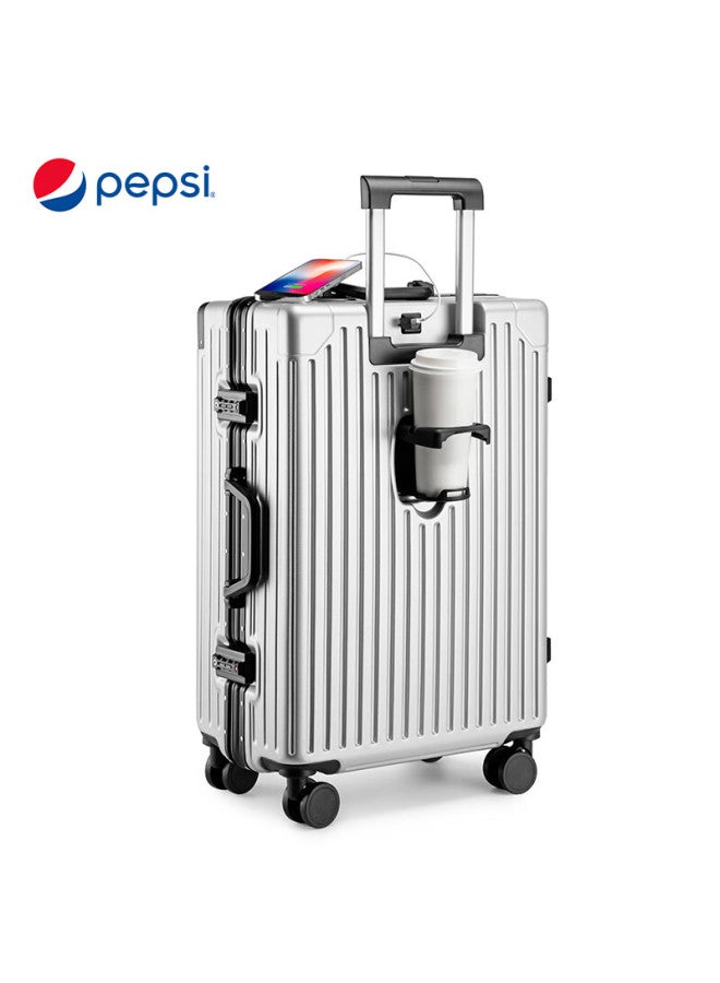 Pepsi Aluminum Frame Suitcase For Men And Women, 28-inch Large Capacity Travel Luggage With Spinner Wheels, Student Business Trolley Case With Password Lock - Image 1