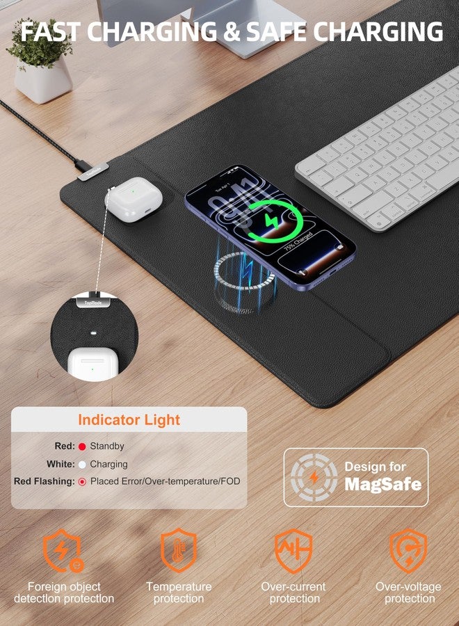 TopMade Mouse Pad with 15W Wireless Charging, XXL Large Leather Desk Mat, Waterproof Gaming Mousepad Home Office Desk Pad Protector, Computer Keyboard Pad, Mouse Mat for MacBook, PC, Laptop, Black - Image 2