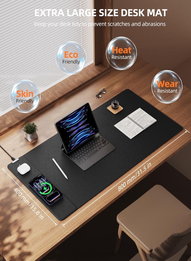 TopMade Mouse Pad with 15W Wireless Charging, XXL Large Leather Desk Mat, Waterproof Gaming Mousepad Home Office Desk Pad Protector, Computer Keyboard Pad, Mouse Mat for MacBook, PC, Laptop, Black - Image 4